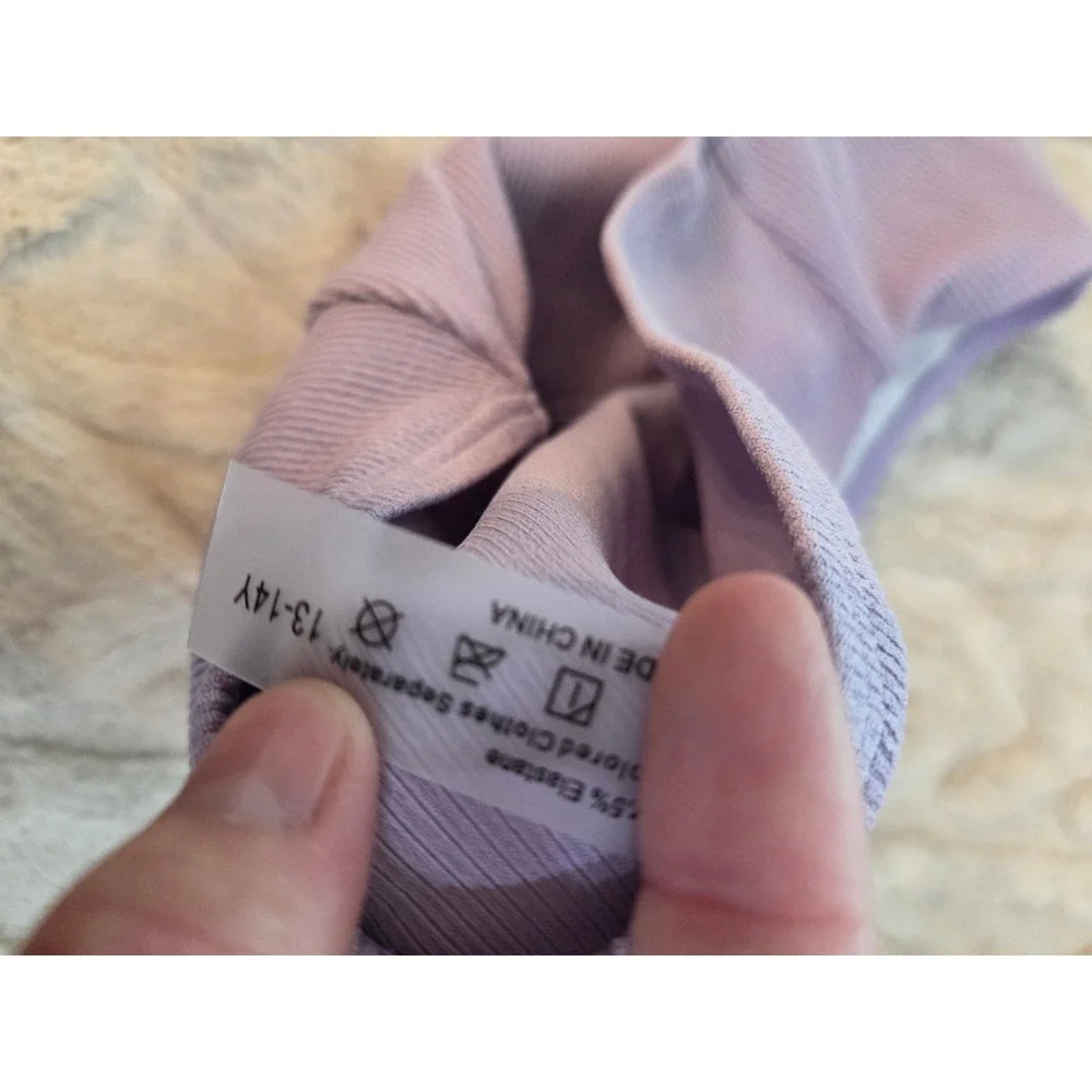 Lavender Purple Ribbed High Waisted Two Piece Bikini Set Girls Size 13-14Y